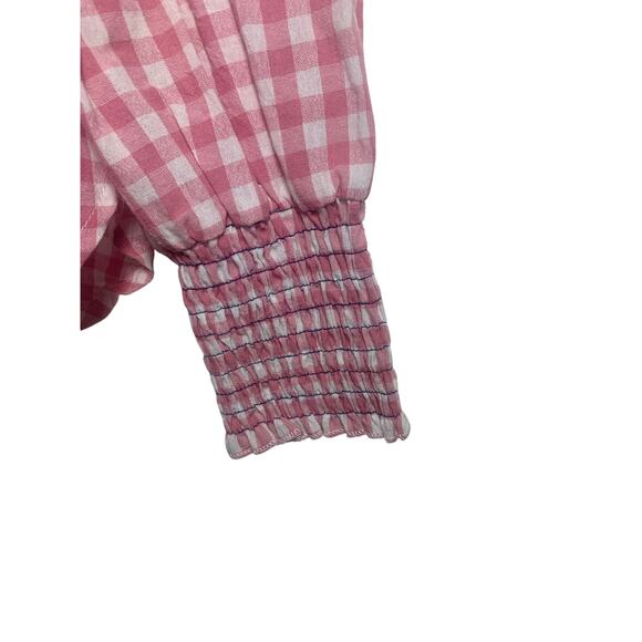 The Shirt Rochelle Behrens Pink White Gingham Smocked‎ neck /sleeves XS NWT - Picture 5 of 9